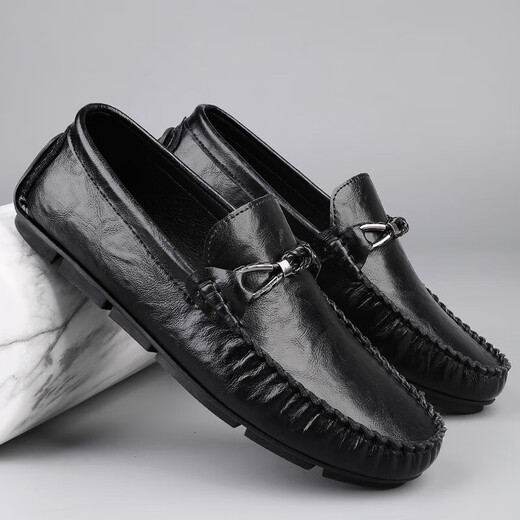 Chaussures Doudou Chaussures de vaches de vache pour hommes Chaussures décontractées pour hommes Chaussures en cuir vache en cuir véritable cuir respirant en cuir doux d'âge moyen d'âge moyen et âgé noir 9913mt 41 (255 mm)