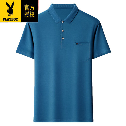 Playboy (PLAYBOY) dad short-sleeved T-shirt middle-aged men's summer pure cotton top POLO. Shirt real pocket casual half-sleeved men's T smooth 6636 deep orchid 4XL 190180-210Jin [Jin equals 0.5 kg]