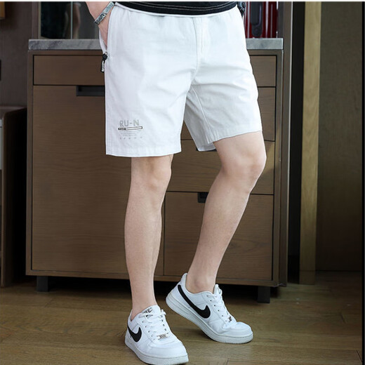 Isaac Paul pure cotton shorts men's loose five-quarter pants summer men's outer wear mid-trousers dad casual pants zipper pocket A9227 dark blue [pocket zipper] XL _135-155Jin [Jin equals 0.5 kg] about