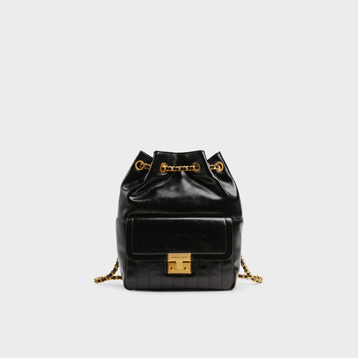 CinvaiKrose时尚通勤多用链条褶皱双肩包CK2-60271530 Black黑色 M