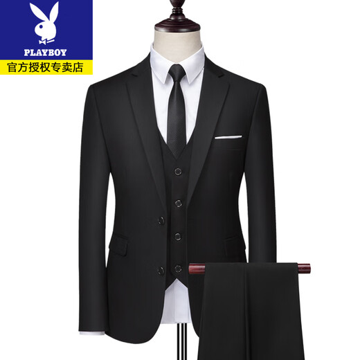 Playboy Suit Men's Korean Style Business Work Professional Suit Formal Casual Casual's Veste Men Slim Single Top Two Button Black (costume + pantalon) L 175