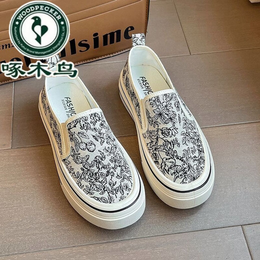 Leinwandschuhe im Specht chinesischen Stil für Frauen im Sommer 2025 Neue Stickerei Casual Lazy Person, die Flat-Sole-Schuhe für weibliche Studenten trendy Schuhe weiß [neu im Jahr 2025] 38