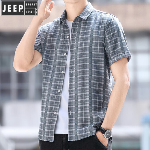 Jeep (Jeep) Camisa a cuadros de la camisa de verano de manga corta para hombres Camisa versátil Versátil Moda de moda Seda delgada de pulgada de pulgada de media manga ZZ829 Azul XL 120-135Jin [Jin iguala 0.5 kg]