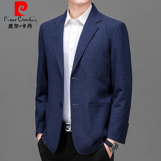Pierre Cardin plaid suit men's high-end single suit top 2025 autumn new business casual suit jacket for men 37 Navy L 175 121-140Jin Jin equals 0.5 kg