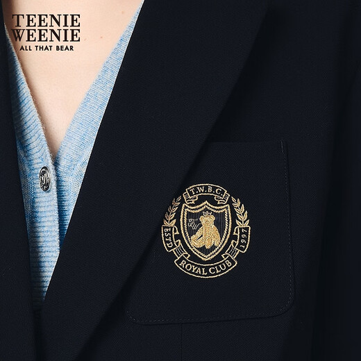 Teenie Weenie Gold Buckle Blazer Bear Women's College Style Commuting Short Blazer Jacket Navy L