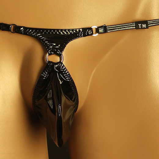 Men's thong steel ring sexy thin belt low waist sexy men's pants U convex bag sexy temptation macho T-pants black L