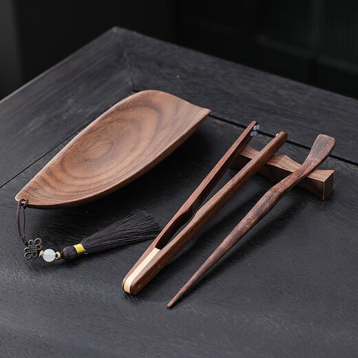 Qixuanyuan light luxury walnut tea set four-piece Kung Fu tea set divided into tea lotus tea spoon tea clip tea spoon tea appreciation utensil tea ceremony accessories
