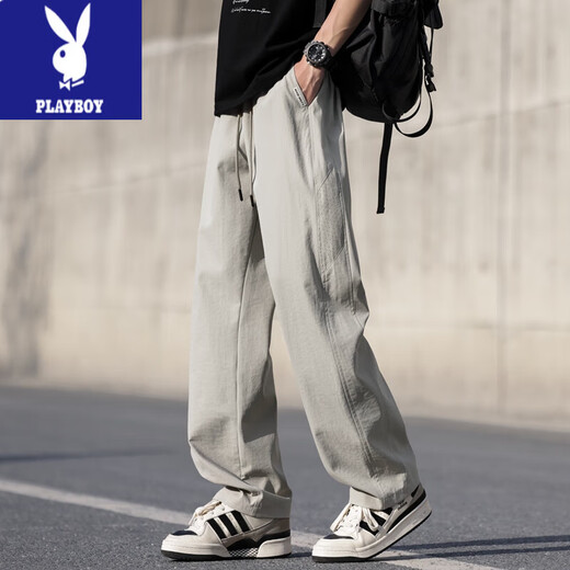 花花公子（PLAYBOY）夏季薄款裤子男孩青少年高中初中学生冰丝速干运动裤大童休闲长裤 HXS-6636军绿色 XL 115至130斤