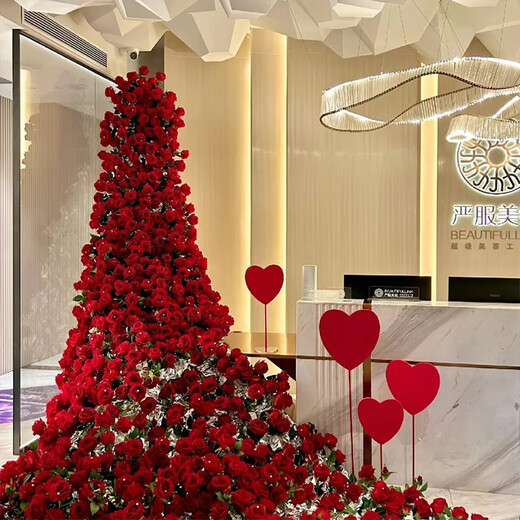 Internet celebrity Rose Waterfall Goddess Day wedding proposal site check-in point confession background wall simulated flower scene layout Morning Rose (880 pieces of materials) free installation tools