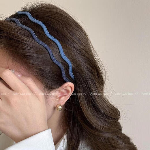 Headband Cowgirl Hairband 2025 Simple Temperament Hairband New Face Wash Advanced Going Out Headband Fashionable and Versatile Ultra-Fine Denim Wavy Hairband-Dark Blue
