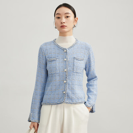 ROMON high-end sweater for women, small fragrance style, blended gold silk wool 2025 new high-end spring and autumn sweater jacket for women, heavy industry light luxury/high-end orchid M