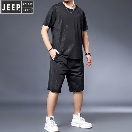 JEEP SPIRIT冰丝速干t恤男胖子肥佬加肥加大码男装夏季休闲运动短袖短裤套装 9922一套 3XL