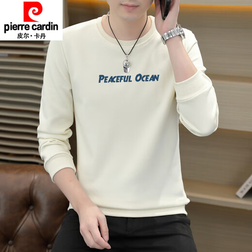Pier Cardin 2025 new sweatshirt men's T-shirt plus velvet thickened inner long-sleeved T-shirt men's base shirt top special 963 yellow XL 120-135Jin [Jin equals 0.5 kg] wear