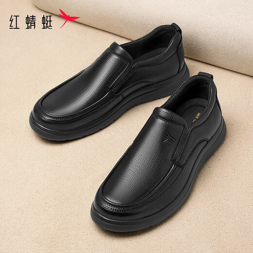 Red Dragonfly casual leather shoes for men 25 autumn sheepskin soft sole business slip-on dad shoes WTA35155 black 42
