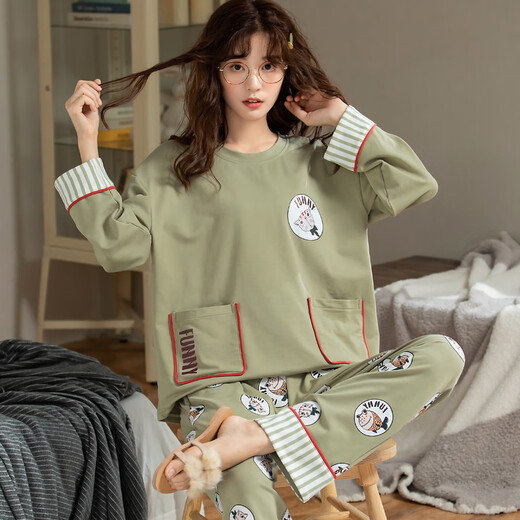 Yalu Pyjamas Frauen Frühlings- und Herbst Pure Cotton Long Sleeve Herbst Herbst Koreanische Version 2025 Neues Student Home Clothing Set OY679G M (geeignet für Gewicht 80-100 Jin [Jin Equals Equals 0,5 kg])