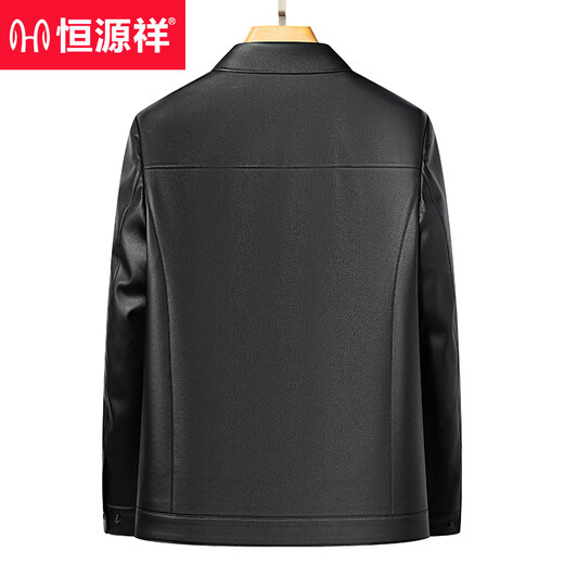 Hengyuanxiang Dad Leather Jacket Men's 2026 New Autumn and Winter Lapel Business Casual Velvet Leather Jacket for Middle-aged and Elderly Men Black Lapel Thin Section XL 180 Suitable for 125-140 Jin Jin equals 0.5 kg