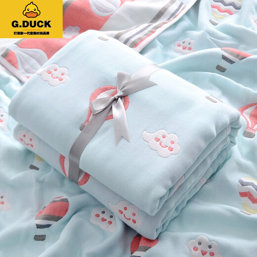 G.DUCKKIDS婴儿浴巾儿童夏季六层纱布纯棉盖毯婴儿洗澡巾超吸水宝宝四季通用 五彩扇叶 120*150