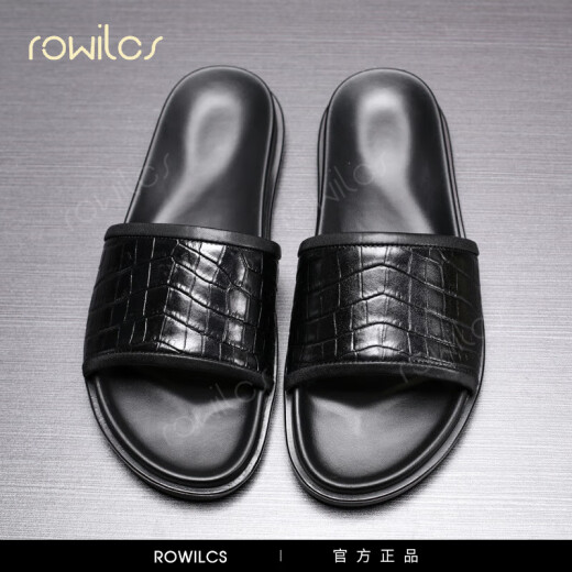 rowilcs品牌轻奢男士休闲夏季凉拖鞋拖鞋平底防滑一字拖时尚外穿沙滩鞋男 黑色 38
