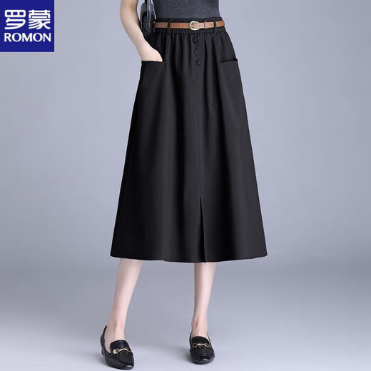 罗蒙（ROMON）卡其色美式工装半身裙女2025夏季休闲伞裙宽松薄款显瘦a字裙子 卡其色 【送腰带】 M 【建议90-105斤】