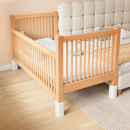 Binby Liftable Buchenholz Holz Spleißbett Krippe erweitertes Spleißen großes Bett Kinderbettbettbettbett drei Leitpläne + 5 cm Kokosnussbraun (Höhe einstellbar) können heben und Länge 200 breit 60 hoch 35 [60 Leitplanke]