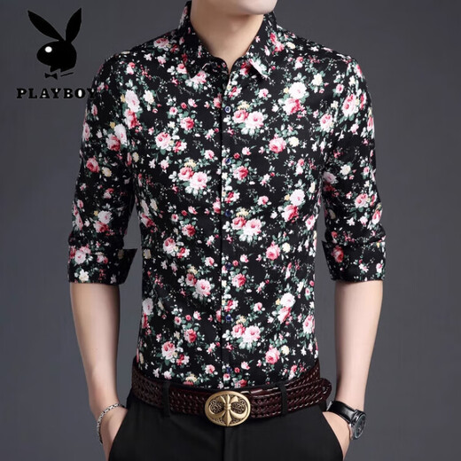 
Playboy (PLAYBOY) middle-aged and young shirts for men's spring and autumn trend floral Korean style shirts, cotton long sleeves, 2025 new long sleeves [long sleeves] 9902 red M 165[105Jin[Jin equals 0.5 kg]-120Jin[Jin equals 0.5 kg]]