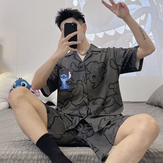 Pajama de fibra de limón Pajamas Summer Shorts Shorts Cartoon Teen Teen Casual Summer Fin Alineal Home Student Set 6623 Men M Standard (alto 165100Jin [Jin equivale a 0.5 kg])
