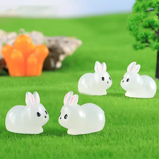 
Mini luminous glowing little rabbit cute rabbit model desktop decoration children's room DIY accessories ornaments rabbit ornaments - white - 1 piece