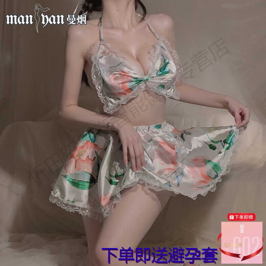 曼烟赠避孕套情趣内衣性感女仆装诱惑纯欲睡衣制服套装激情战袍女9896 露背蝴蝶结套装 均码 建议体重80-120斤