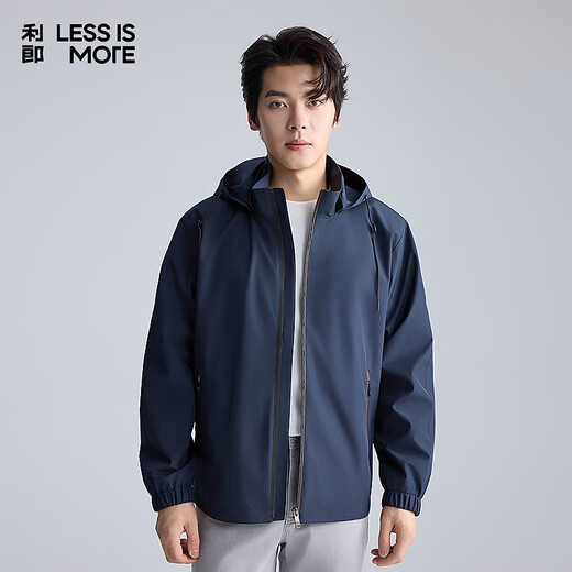 Lilang Light Fashion Men's Removable Hooded Jacket Men's Anti-Wrinkle Easy-Care Youth Commuting Casual Jacket Navy (2K) XL (175)