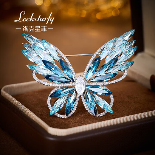 Rock Star Fei Light Luxury Brand Blue Crystal Butterfly Brooch Women's Valentine's Day Gift Corsage for Girlfriend and Wife LXZ00502 Red Brand Gift Box
