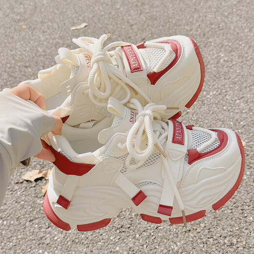 Fangpin montre ses pieds et est une chaussures pour femmes polyvalentes en été, chaussures papa de haute qualité nouvelles chaussures blanches en maillage respirant avec chaussures de jupe 9905-3 beige 35