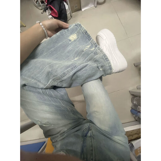 Idiom reduziert die amerikanischen Retro-Jeans mit breitem Bein für Frauen 2025 Frühling und Herbst neue losen, schmale, lässige lockere Hosen Blaues kleines Modell M Empfohlen 90-100jin [Jin entspricht 0,5 kg]