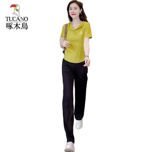 Spechts-Sommer-Outfit mit einer Reihe kleiner und modischer Anzüge für Frauen 2025 SOMMER SOMMER NEUE Casual Casual Kurzärmelhosen Zwei-Keuchen-Schwarzhosen L (Empfohlen 100 Jin [Jin entspricht 0,5 kg] -115 Jin [Jin gleich 0,5 kg])