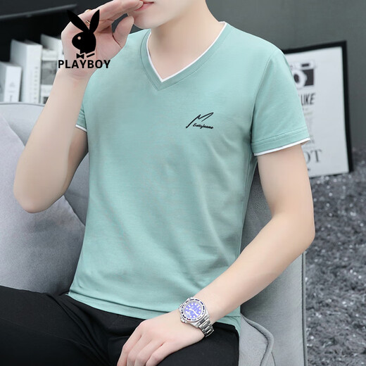Playboy (Playboy) American Fashion Brand ins футболка с короткими рукавами для мужского воротника куриного сердца Чистое хлопок.