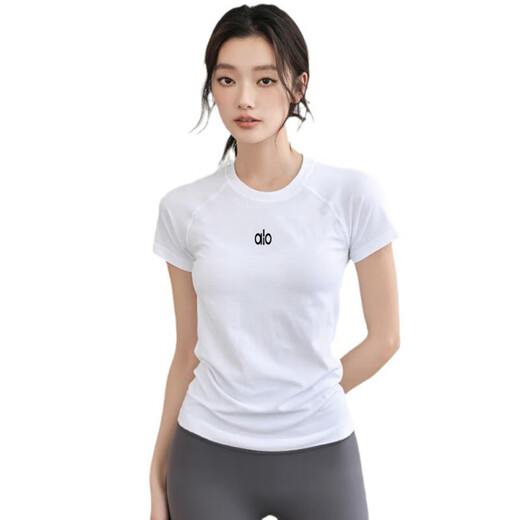 ALO YOGA quick-drying yoga wear short-sleeved women's slim fit fitness T-shirt Pilates training sports top black XL
