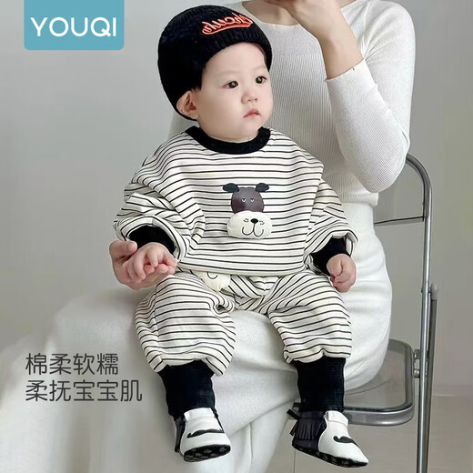 Youqi baby clothes for men and women, spring and autumn velvet suits for infants and young children, autumn and winter style sweatshirts, split style two-piece sets