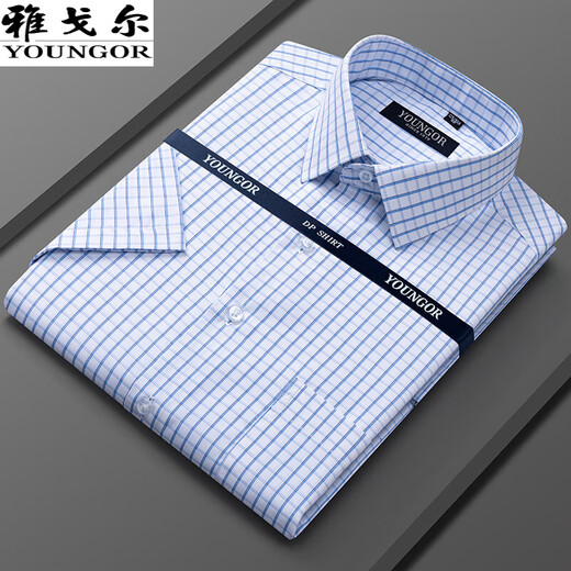 Yager official flagship store 100% pure cotton short-sleeved shirt for men's summer high-end casual professional formal wear without ironing white shirt DX6624 [Purple pinstripe] 38 [Suggested 100-120Jin [Jin equals 0.5 kg]]