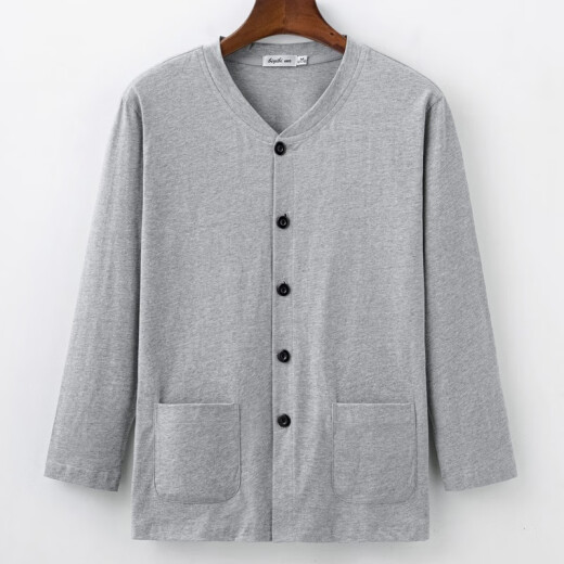 Dad wear cotton long-sleeved shirt men's shirt thin cardigan T-shirt middle-aged and elderly men's clothing grandpa spring and autumn summer pure cotton lapel m1342 Navy blue M 80-110Jin [Jin equals 0.5 kg]