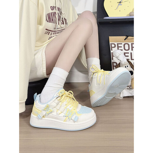 Renbische Matcha Green Butterfly kleine weiße Schuhe Frauen neue modische und vielseitige Freizeitschuhe Frauen dicker alleinerer koreanischer Boardschuhe weiße Lan Yellow 37