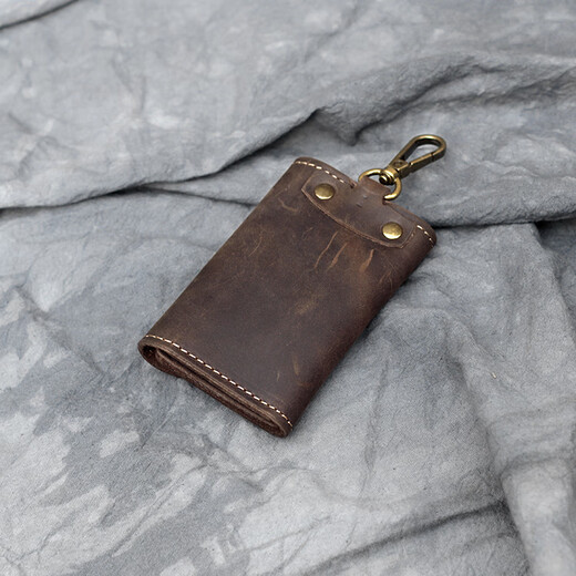Bolsa de llave hecha a mano de cuero genuino de cuero de vaca para hombres y mujeres Licencia de conducir grande Capacidad Cambiar la bolsa de la llave del automóvil Crazy Horse Crazy Horse Piel Coffee Color