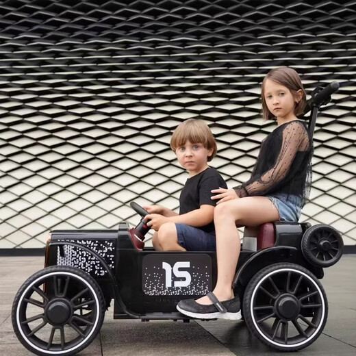 Aobele children's electric car can sit double children four-wheel parent-child car remote control electric car male and female baby toy stroller black remote control + Bluetooth + rear pedal 12V7A battery + soft seat + hard wheels