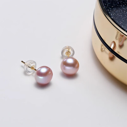 Yousheku freshwater pearl earrings, seed-free white purple pink bare pearls, plain nails, s925 silver flat round steamed bun beads for ear piercing, wife gift, purple pearl earrings, about 5-6mm