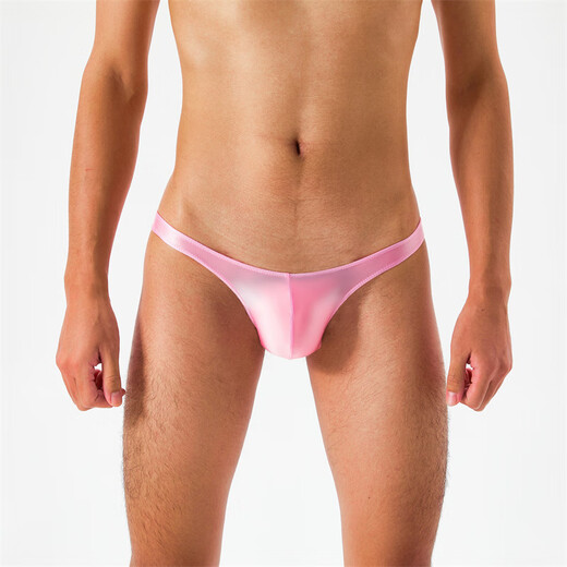 Silky, translucent, oily, silky, super low-waisted men's thong, t-pants, sexy and fun underwear, gray X M white