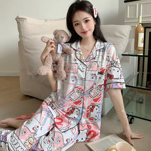 Koreanische Version von Ugly Fish Hanton Pyjamas für Frauen im Sommer dünne Heimkleidung, Kurzärmele, Shorts, Hosen, Cartoon Cartoon Netter Anzug KK14108 [Keine Augenmaske] 2xl [Empfohlen 135-145jin [Jin gleich 0,5 kg]]