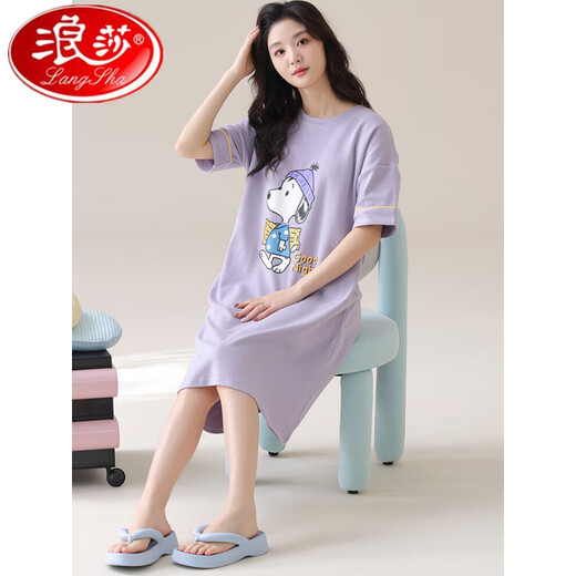 浪莎睡裙女夏季纯棉短袖中长款加肥加大码胖mm200斤薄款女士孕妇睡衣 F6626 XXL(推荐140-160斤内) 均码