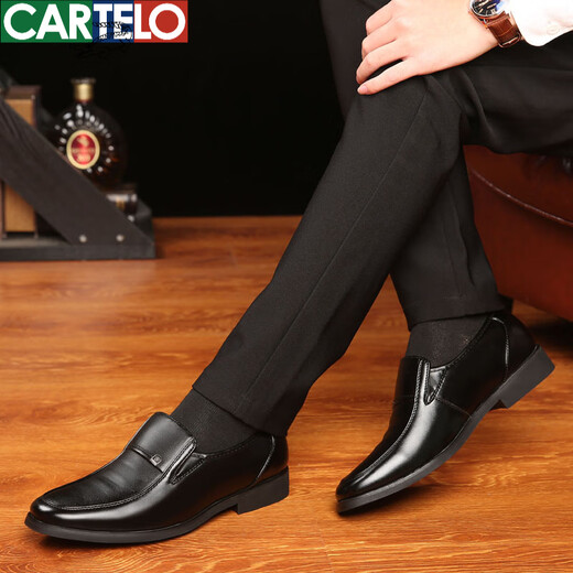 Cartelo Casual Leather Shoes's Business Cuir Chaussures en cuir Round Toe 2025 Début du style britannique Youth Black Men's Chaussures Chaussures décontractées Tendance 9852-28 Black 38
