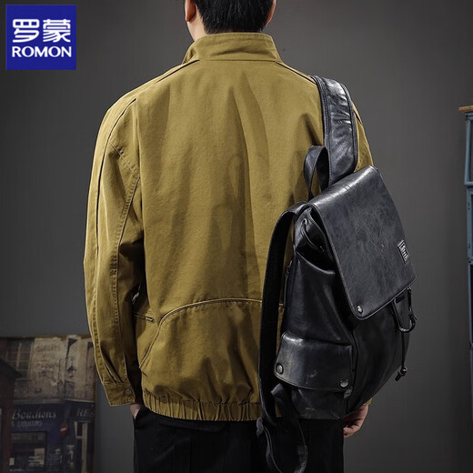 Romon Jacket Men's Jacket Autumn Men's Cotton Casual Jacket Loose Lapel Slim Men's Jacket 2025 New Spring and Autumn Black Regular 100% Cotton L (Suitable weight 125-140 Jin Jin equals 0.5 kg)