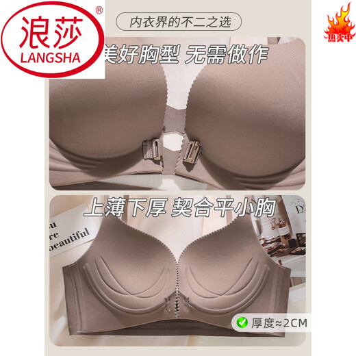 浪莎（LangSha）前扣式豹纹内衣女套装小胸聚拢显大防下垂性感美背夏季无痕文胸罩 摩卡棕套装 70A 32