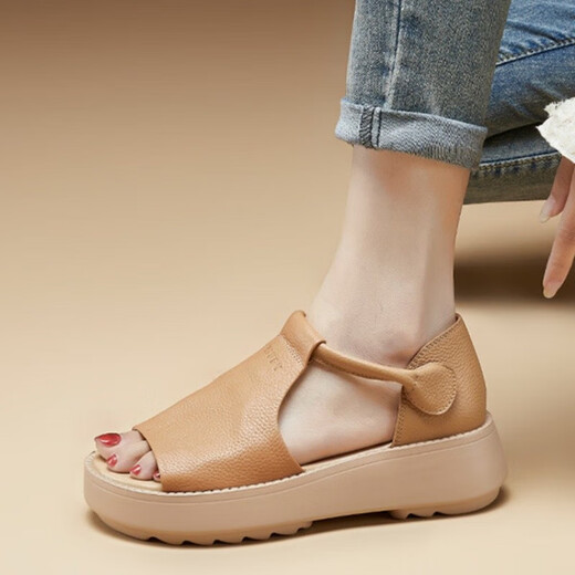 Zulijian Master Roman genuine leather sandals for women 2025 new summer genuine leather thick sole retro fish mouth shoes soft sole bag heel Wenzhou Huidong is not tired from her feet and wears hole shoes outside - black 35 sandals for women 2025 new