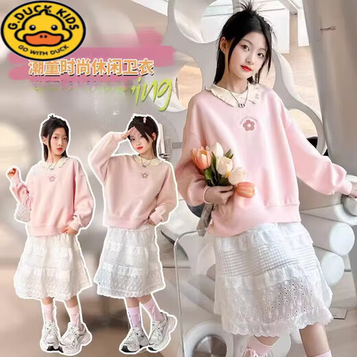 G.DUCKKIDS女童卫衣新款2025春秋季圆领卫衣公主可爱中大童上衣单件潮流时尚 小花卫衣 140 cm 建议身高1.25-1.35米